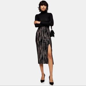 Topshpp Black Velvet Glitter Midi Skirt